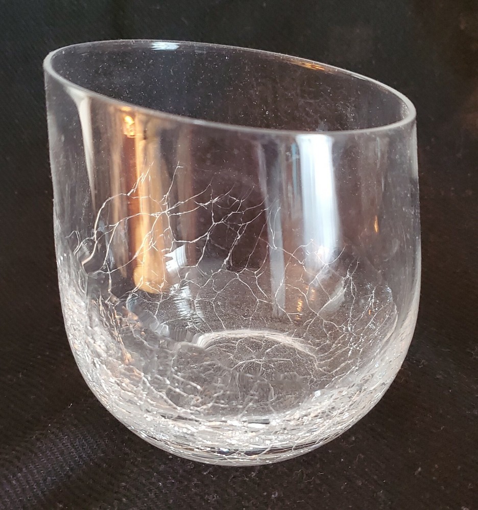 Pier 1 Angled Rim Crackle Double Old-Fashioned Clear Tumbler Glass