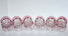 6 Tiffin Franciscan King’s Crown Cranberry Thumbprint Pattern Wine Goblets