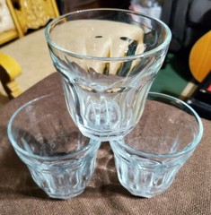 Vintage Pasabahce PALAKS Set of 3 Juice 10 Panel Glass Turkey 3.5 inch tall
