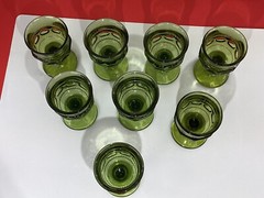 Set of nine Vintage Indiana glass Green kings crown cordial juice Glasses READ