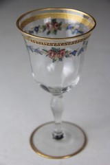 Pair of VTG Hand Painted Flowers Gold Enamel Glass Wine Glasses