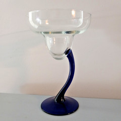 Vintage Curved Cobalt Blue Stem Margarita Goblets 7″ Tall 4.75′ Mouth Set of 2