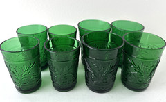 Set of 8 Anchor Hocking Green Sandwich Small Juice Tumblers 2-size 4 oz & 8 oz