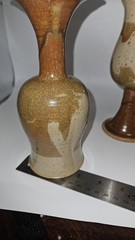 2 Studio Art POTTERY Handmade Stoneware Wine Glass GOBLET Tulip Shape Lt Tan