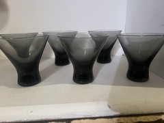 6 Vintage Morgantown Normandie Smoke Glass Martini Cocktail – Dessert Glasses
