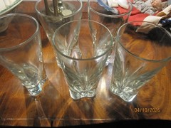 5 tall crystal tumblers with bullets and triangle bottoms, not Moretti