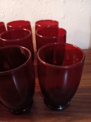 Vtg-12 Anchor Hocking Ruby Red Footed Juice Glasses 4.5″ Tall 2.75″ Wide MCM
