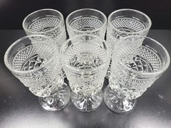 6 Anchor Hocking Wexford Claret Wine Glasses Set Vintage Clear Cut Etch Bar Lot