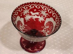 ATG Bohemian Ruby Red Cut To Clear Candy Dish Or Wine Goblet Running Dog