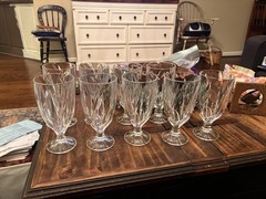 Noritake Breeze Crystal Goblets Set of 9 Spiral Optic Footed Water Glasses