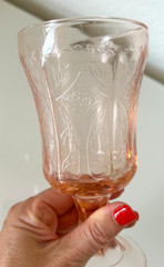 Vintage 70s Indiana Glass Madrid Pattern Recollection Pink Goblet Water Ice Tea