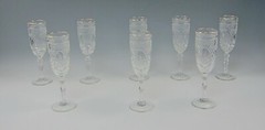 Lot of 8 Cris D’Arques/Durand ANTIQUE GOLD-KNOB STEM Champagne Flutes(s)Multi AV