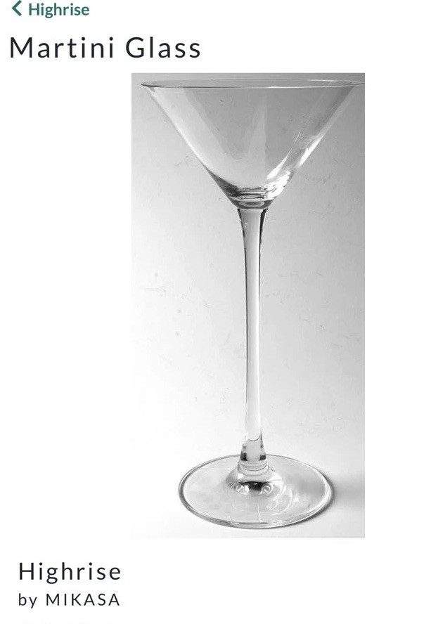 Set of 2 Mikasa High Rise Martini Glasses Tall 9 3/8 inch tall Vintage, 1990s