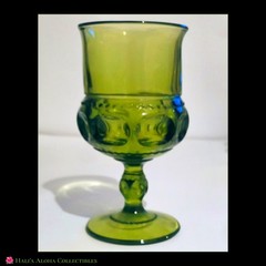 VINTAGE Olive/Avocado Green MCM Indiana Glass Kings Crown Thumbprint 5 ¾» Goblet