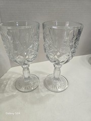 Vintage Set Of (2) LIBBEY HOBSTAR Pressed Glass Water/ Wine Goblets- 12 Oz