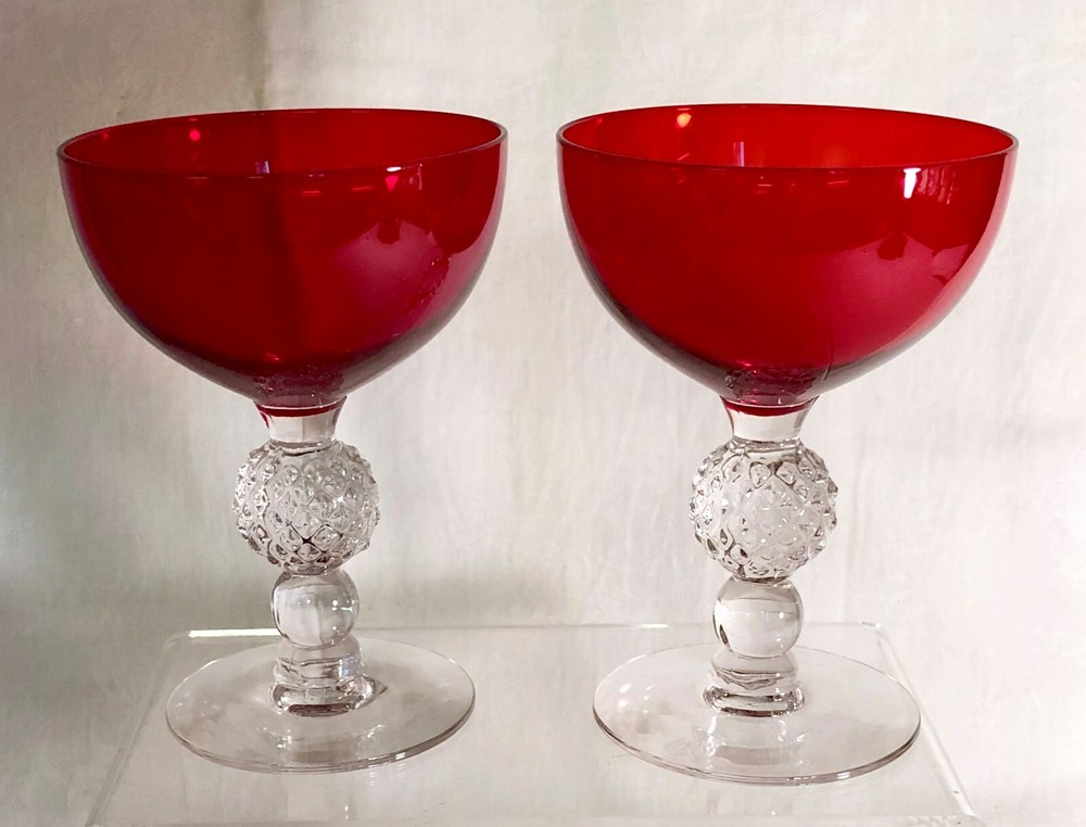 2 Morgantown Spanish Red Golf Ball 4 7/8″ 5 1/2 oz. Champagne Stems