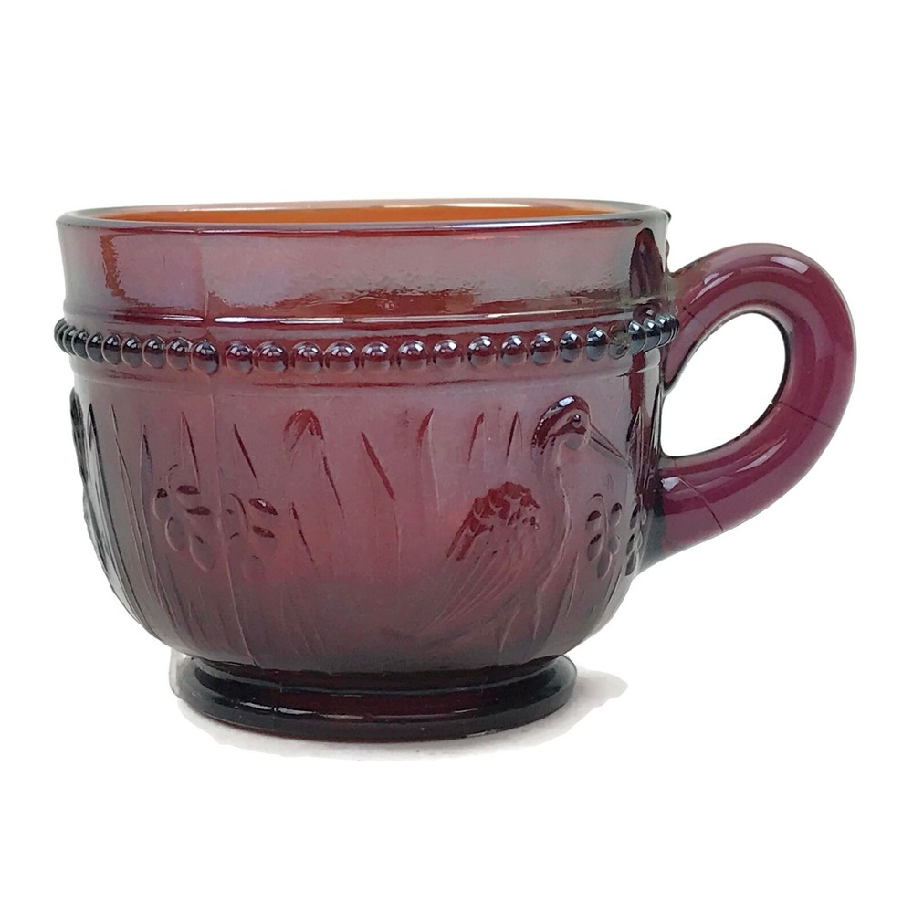 Antique 1915 Carnival Glass Stork And Rushes Beaded Dugan Punch Cup Amethyst U22