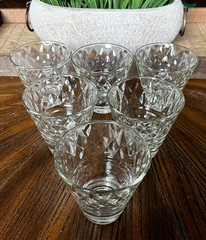 6 Vintage Low Ball MCM Diamond Pattern Rocks Whiskey Shot Cocktail Glasses – B22