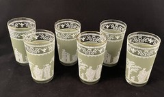 36 Piece Set of Vintage Hellenic Jeanette Glass Grecian 22k Gold Wedgwood Green