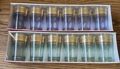 (2) Sets Of 6 M. Missary Paris Juice Glasses 3.75” Green Lavender &Gold. New