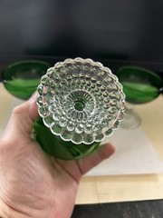 3 VINTAGE HOCKING GREEN CLEAR STEM BUBBLE FOOT CHAMPAGNE SHERBERT GOBLET GLASS