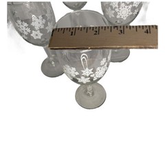 White Snowflake Winter Christmas Wine Goblet Glass Stemware Set Of 5 READ