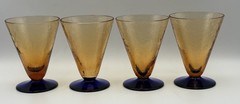 Vintage MCM Amber Crackle Glasses Cobalt Blue Foot – Morgantown Style Set of 4