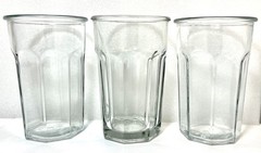 Vintage, 3 Anchor Hocking 16oz Tumbler Drinking Glass 8 Panel,Heavy,Rim w/lip
