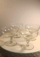 Antique Low Footed Etched Champagne Glasses Set Of 4