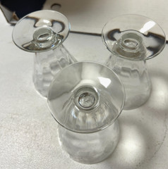 Vintage 3 Crystal Etched Flower Cocktail Glasses, has a Green Manganese Glow