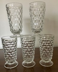 5 Vintage Indiana Whitehall Cubist Glasses Footed Tumblers 6” Clear Excellent