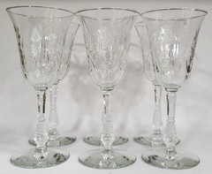 SET of 12 Vintage 20th C Etched 6x Wine & 6x Cocktail CRYSTAL Goblet GLASSES