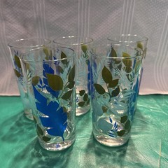 5 Vintage Continental Can Co Glasses 10 Oz Blues & Avocado Green