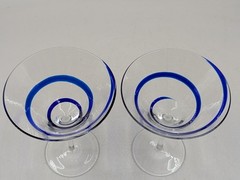 Pair Swirline Cobalt Blue Martini Cosmopolitan Glasses 6.75″ Barware Stemware