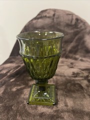Vintage 70’s Mount Vernon Green Indiana Glass Wine Goblet Square Base