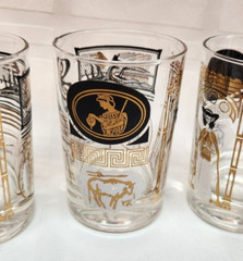 Vintage set of 4 Roman Egyptian Design Gold And Black Juice Glasses Heavy Base