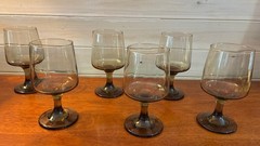 6 Libbey Vtg Mcm Tawny Accent Wine Glass Goblet Smoke Brown Bar Stemware Retro