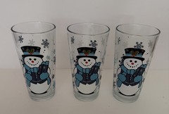 3 VTG Y2K KIG Indonesia Snowman 14 Oz 6” Christmas Glasses Tumbler Excellent