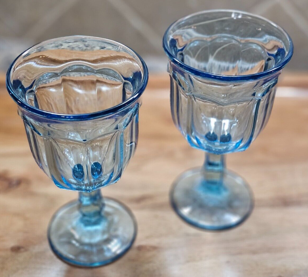 2 Imperial Ohio Old Williamsburg Pattern Ice Blue Goblet Glasses 10oz