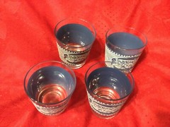 Currier & Ives Blue and White Old Fashioned Carriage Set of 4—6 oz. 3 1/4″ tall