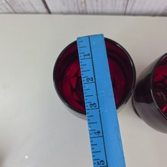 Vintage Ruby Red Drinking Glasses Set of 2 Georgian Honeycomb 5in Kitchen Decor