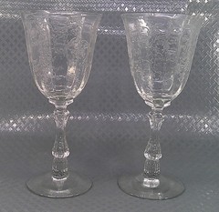 Vintage Fostoria Navarre Meadow Rose Wine Water Iced Tea Glasses Stems Crystal