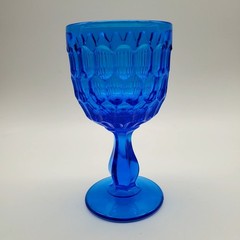 Vintage Fenton Colonial Thumbprint Blue/ Aqua 10oz Water Glass Goblet Stem 6.5″