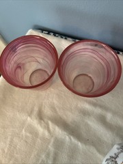 Kosta Boda UHV Ulrica Hydman Vallien Mine Pink Swirl Glass Tumblers (2) Sweden