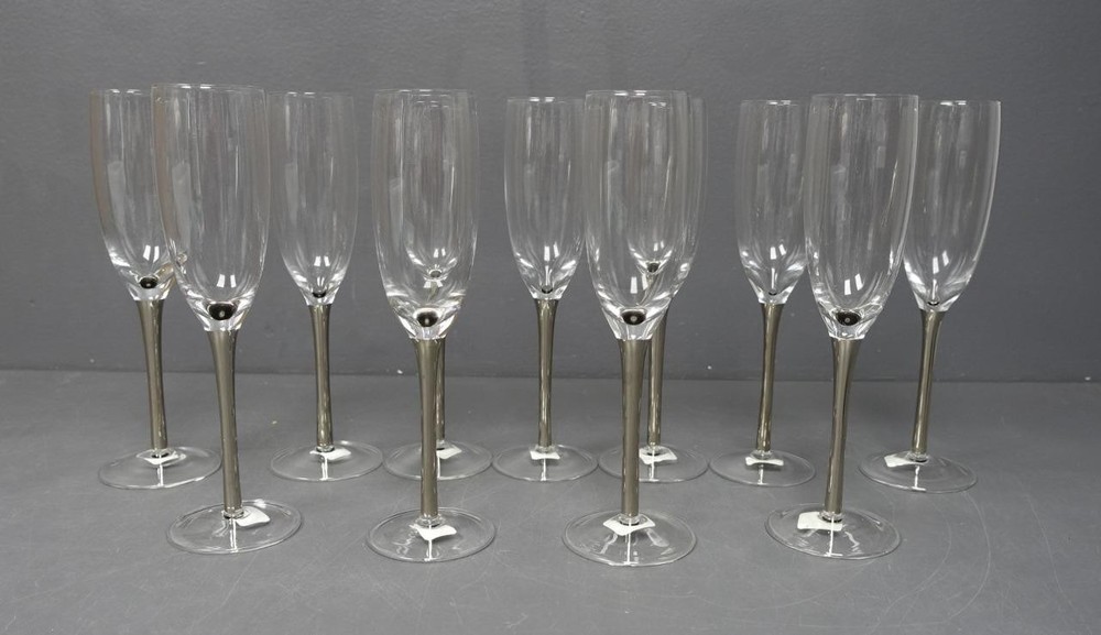 Crate & Barrel Lot of 11 Silver Stem Champagne Flute Glasses 605-743