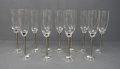 Crate & Barrel Lot of 11 Silver Stem Champagne Flute Glasses 605-743