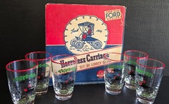 Libby Horseless Carriage Original Box 1901 Ford 1950’s Drinkware Set 6 Glasses