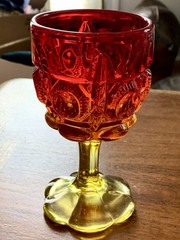 Vintage Kanawha Bull’s Eye And Daisy Goblet Amberina Glass
