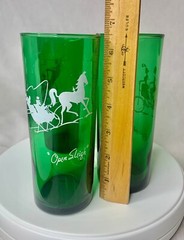 VTG Anchor Hocking Green HighBall Glasses 1 Hansom 1 Open Sleigh 1 Bicycle for 2