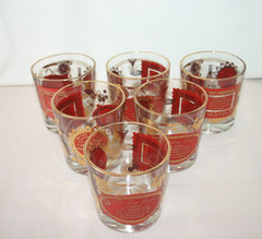VTG Jeanette Set of 6 Red & Gold Cocktail Glasses B-289